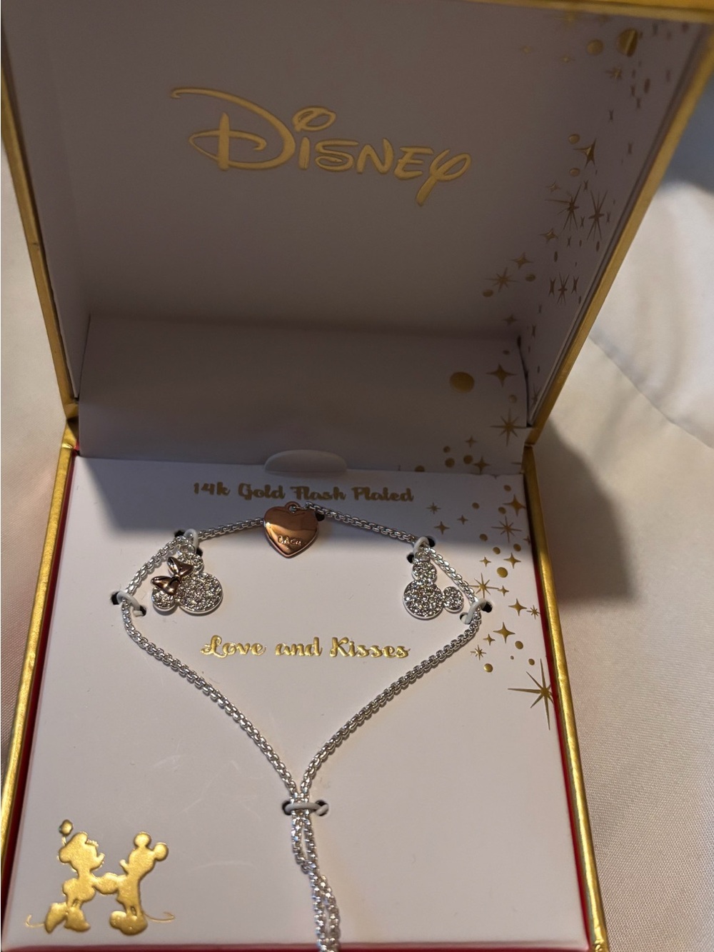 Disney Silver Bracelet with Rose Gold Heart Accent